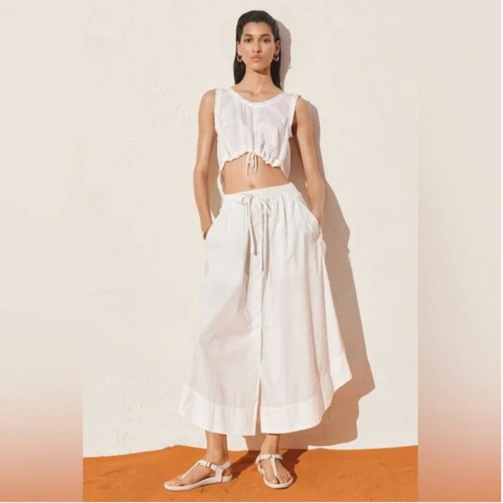 Zara SRPLS White Utility Midi Skirt - Side Button Detail - Size Small